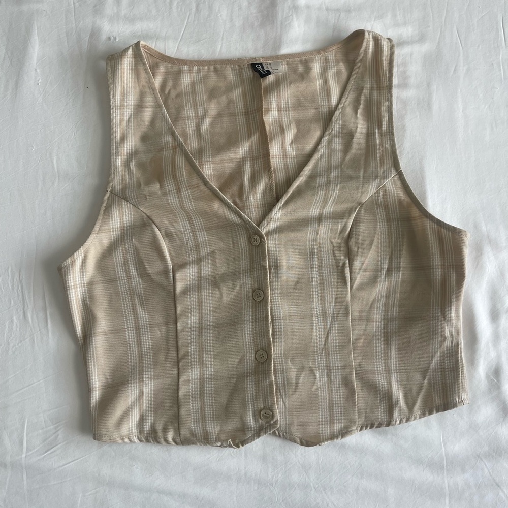 H&M vest top. Tan/white plaid.